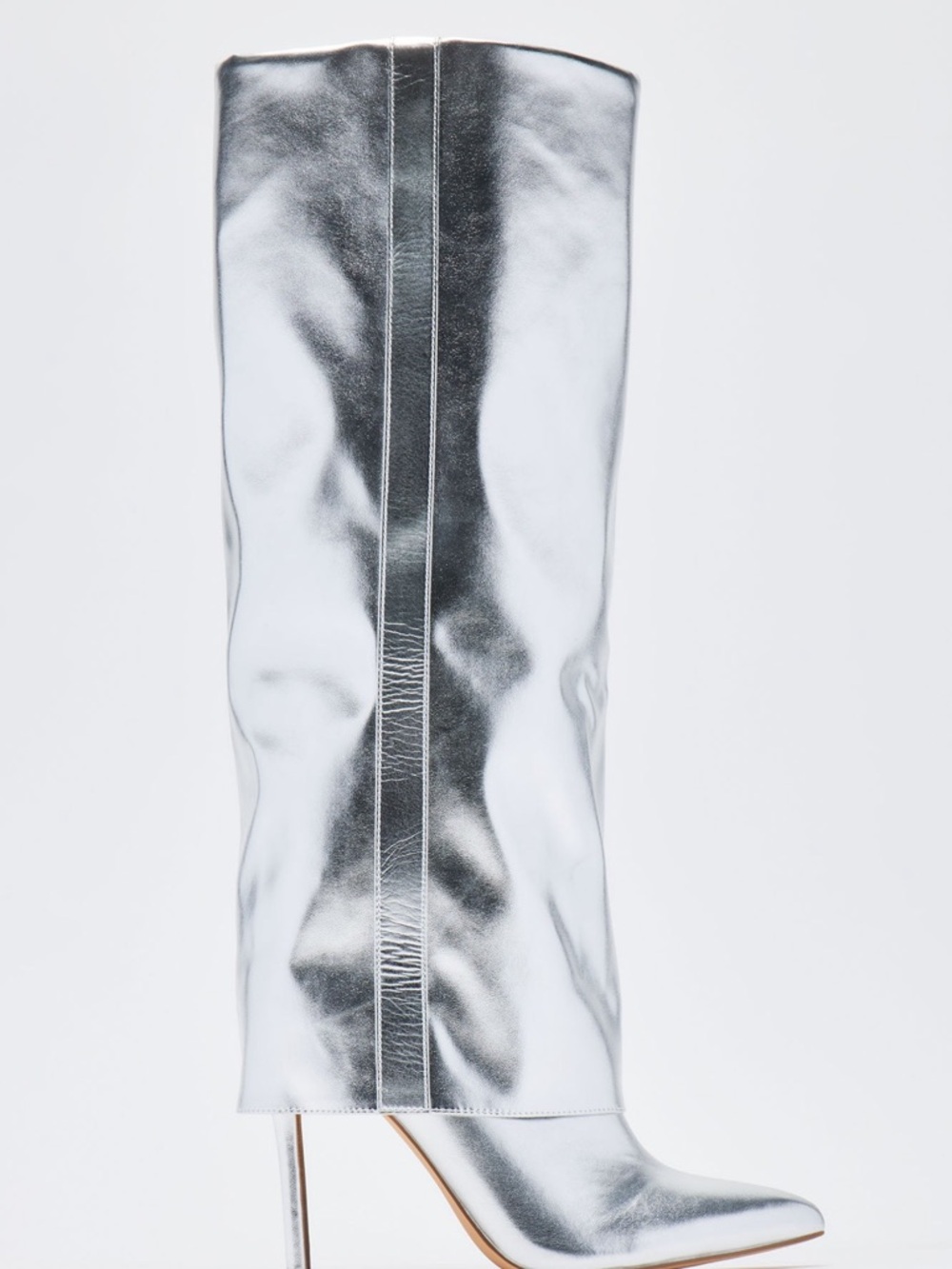 Silver Metallic Knee-High Stiletto Boot